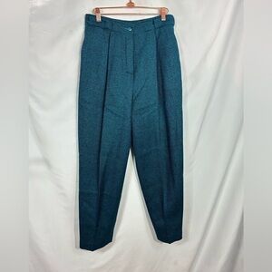 Vintage Rodier Paris wool teal & black herringbone trousers size 38